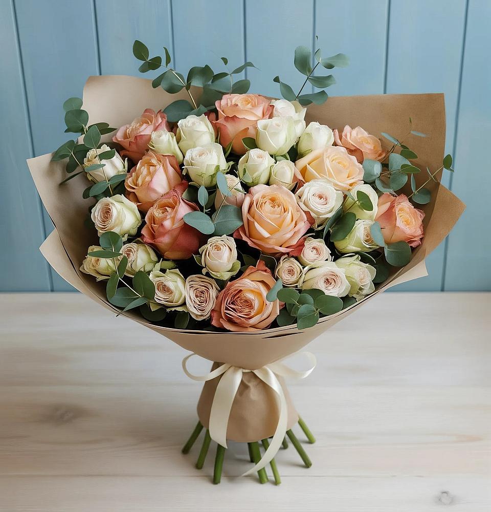 Букет цветов из: Альстромерии и Розы в Кувандыке