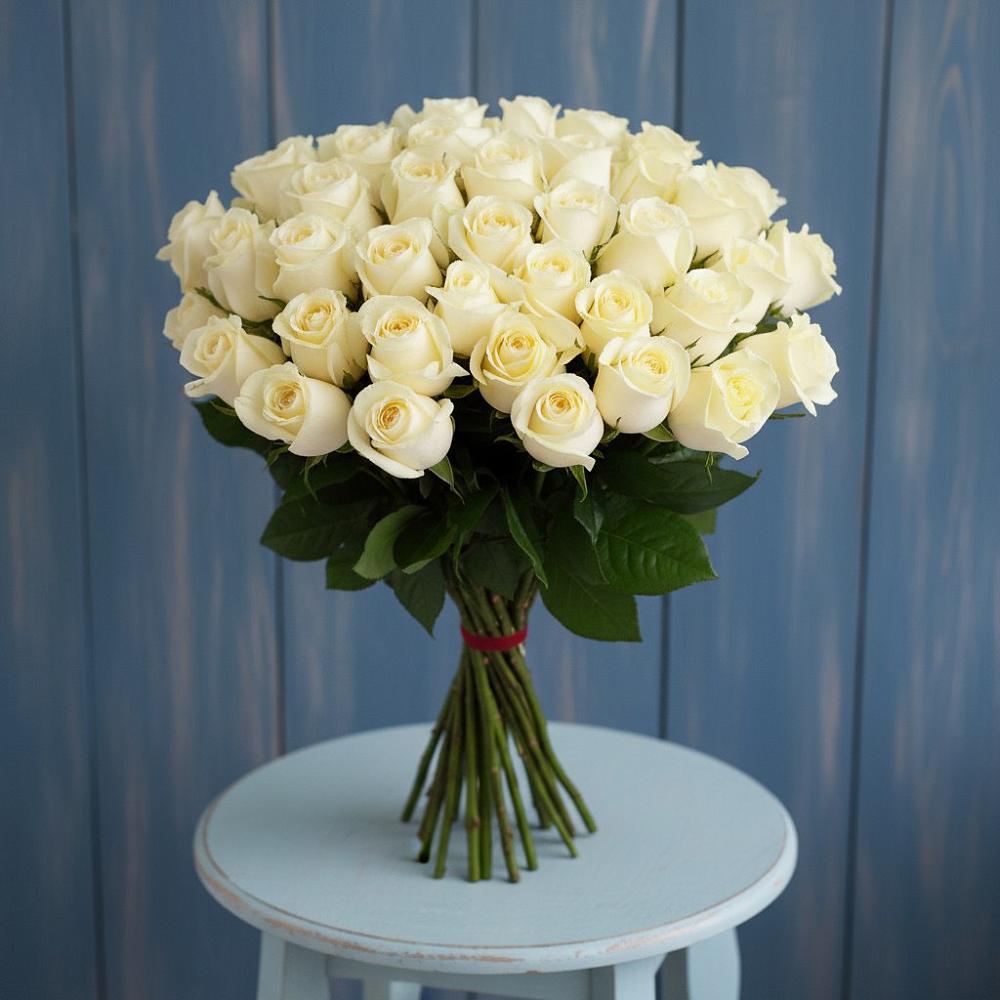 Букет 51 Белая роза Эдлесс Лав в Кувандыке