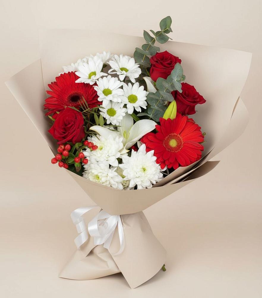 Букет цветов из: Розы, Хризантемы, Герберы и Лилии в Кувандыке