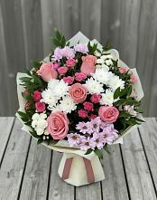 Букет цветов из:  Альстромерии, Гвоздики, Розы и Хризантемы в Кувандыке